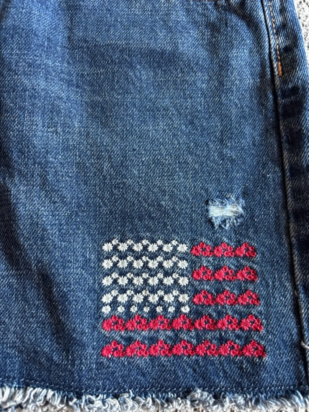 Old Navy Blue Denim High-Rise Jean Shorts with Flag Patch